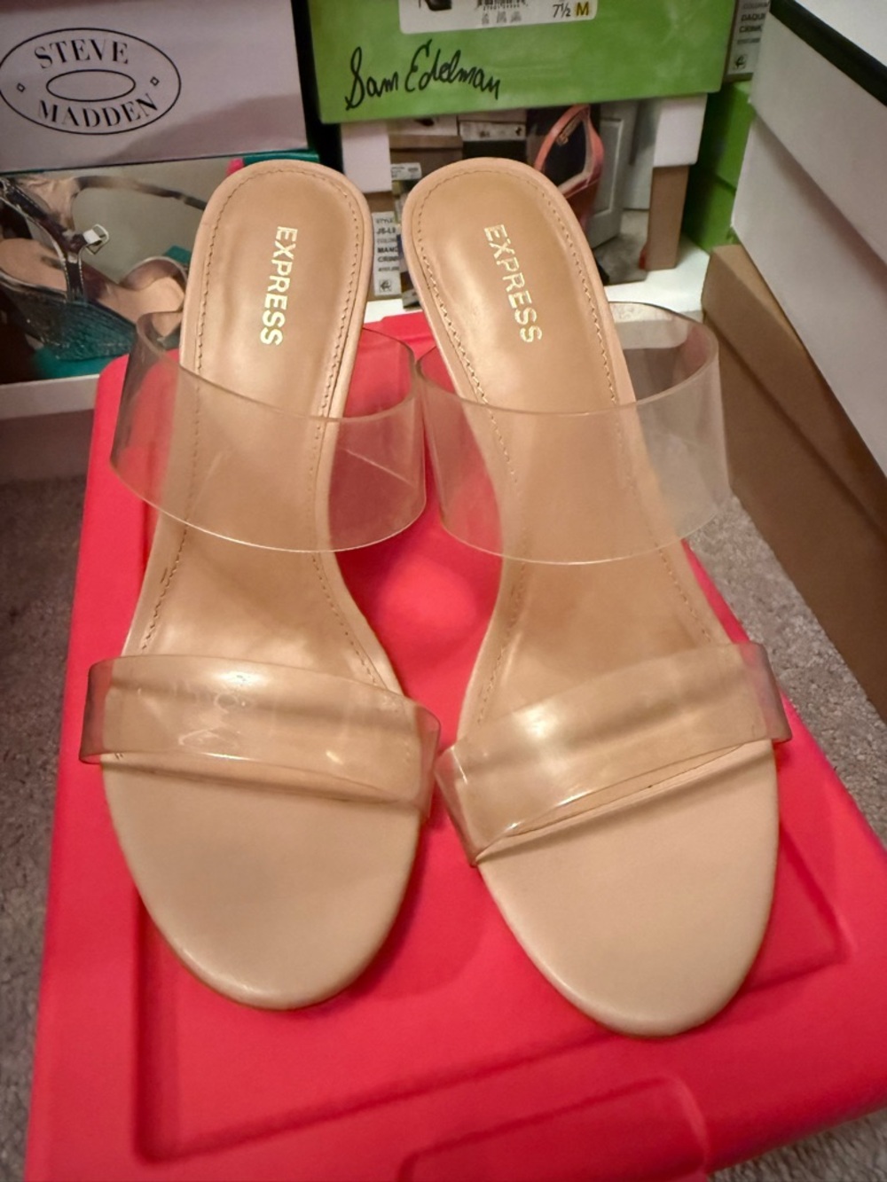 Express Nude Clear Double-Strap Slide Heels